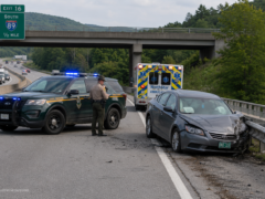 Guardrail damage after an I-89 wrong-way crash near Exit 16