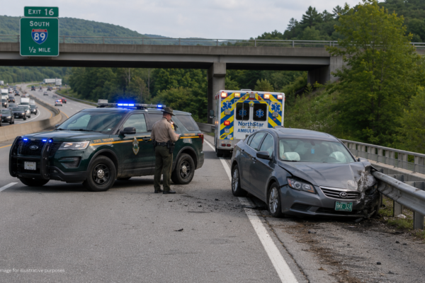 Guardrail damage after an I-89 wrong-way crash near Exit 16