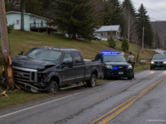 Truck damaged in a Bristol single-vehicle crash on VT Route 17
