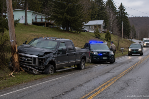 Truck damaged in a Bristol single-vehicle crash on VT Route 17