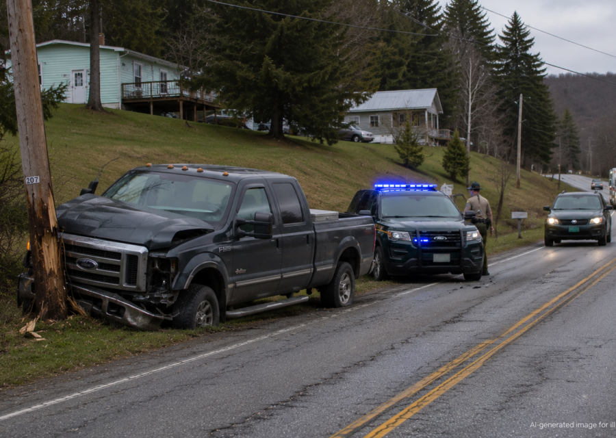 Truck damaged in a Bristol single-vehicle crash on VT Route 17