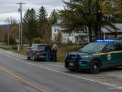 Vermont State Police vehicle near an Eden arrest warrant stop on Route 100